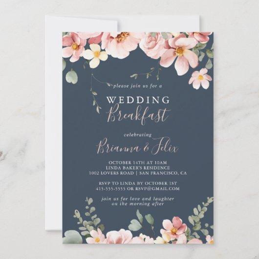 Eucalyptus Garden Roos Bloemen Huwelijksontbijt Kaart (Voorkant)