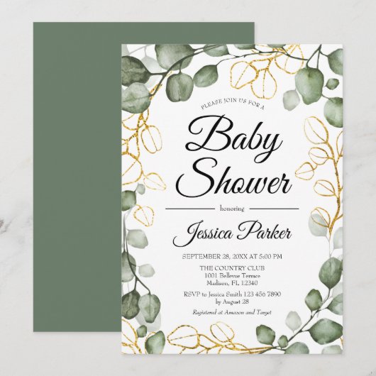 Eucalyptus gebladerte Baby shower Kaart (Voorkant / Achterkant)