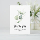 Eucalyptus gebladerte Keepsake Minimaal Bewaar de  Save The Date (Staand voorkant)