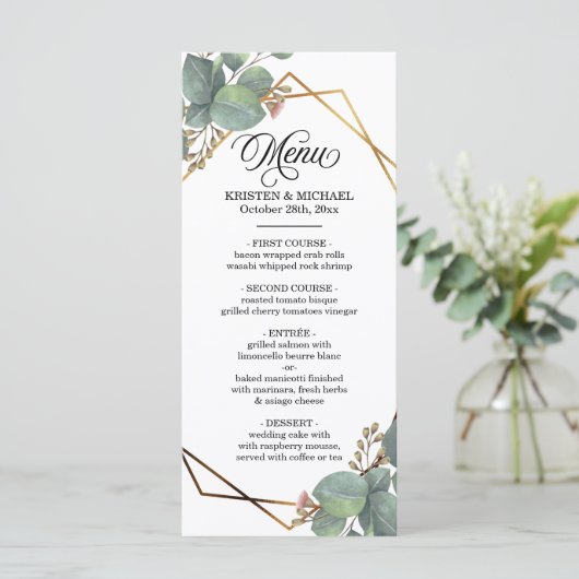 Eucalyptus geo frame menu mariage (Debout devant)