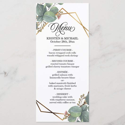 Eucalyptus geo frame menu mariage (Devant)
