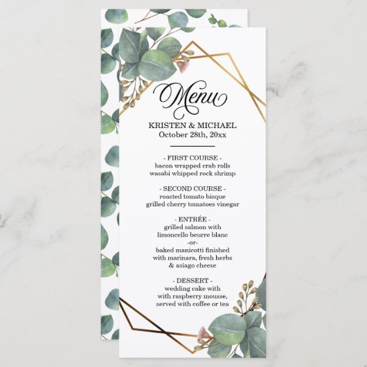 Eucalyptus geo lijst bruiloft menu (Voorkant / Achterkant)