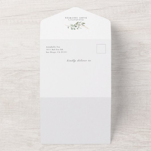 Eucalyptus Geometric Book Request Baby shower All In One Uitnodiging (Buitenkant)