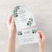 Eucalyptus Geometric Foliage Modern Wedding All In One Uitnodiging (Afscheurbaar)