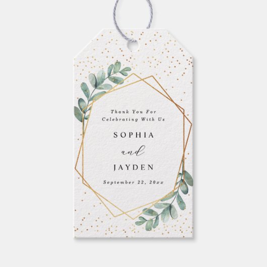 Eucalyptus Geometric Gold Foil Wedding Cadeaulabel (Voorkant)