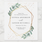 Eucalyptus Geometric Gold Foil Wedding Wijn Etiket (Enkel label)