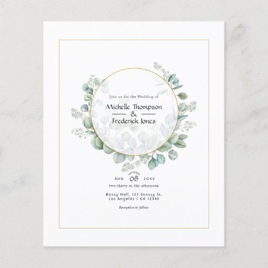 Eucalyptus Geometric Gold Wedding Flyer (Voorkant)
