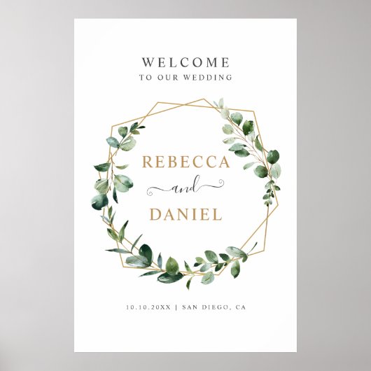 Eucalyptus Geometric Greenery Weddenschap Welkomst Poster (Voorkant)