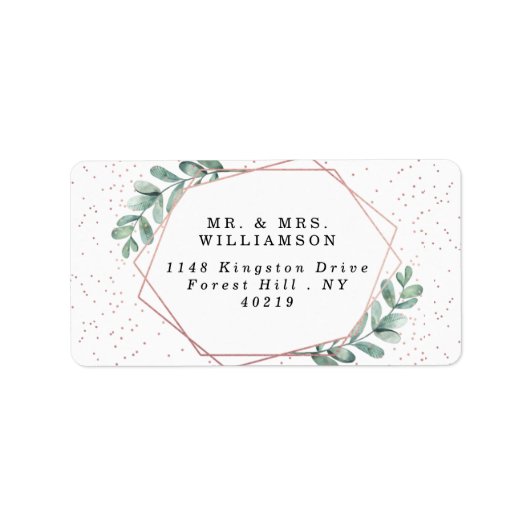 Eucalyptus Geometric Roos Gold Foil Weddenschap Etiket (Voorkant)