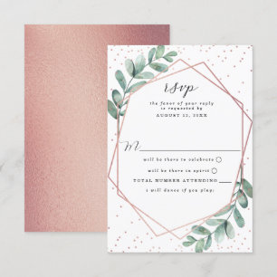 Eucalyptus Geometric Roos Gold Foil Weddenschap RSVP Kaartje