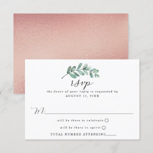 Eucalyptus Geometric Roos Gold Foil Weddenschap RSVP Kaartje
