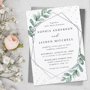 Eucalyptus Geometric Silver Foil Wedding Kaart
