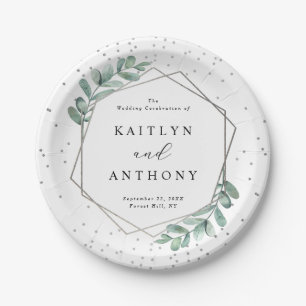 Eucalyptus Geometric Silver Foil Wedding Papieren Bordje