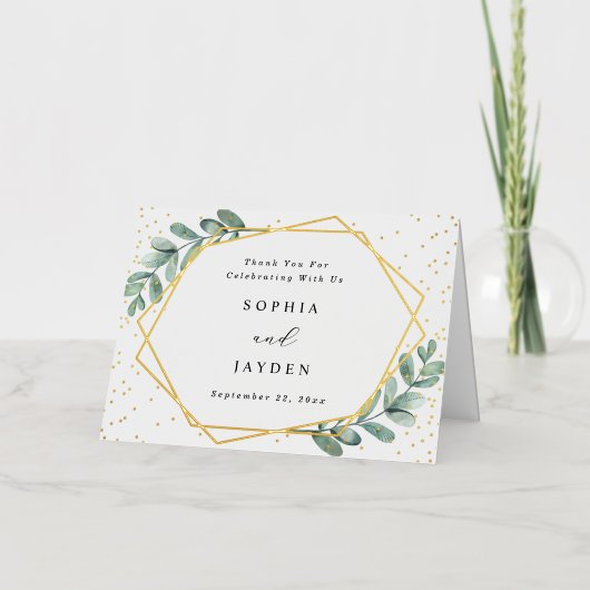 Eucalyptus Geometric Weddenschap Echt bedankt Folie Wenskaart (Voorkant)