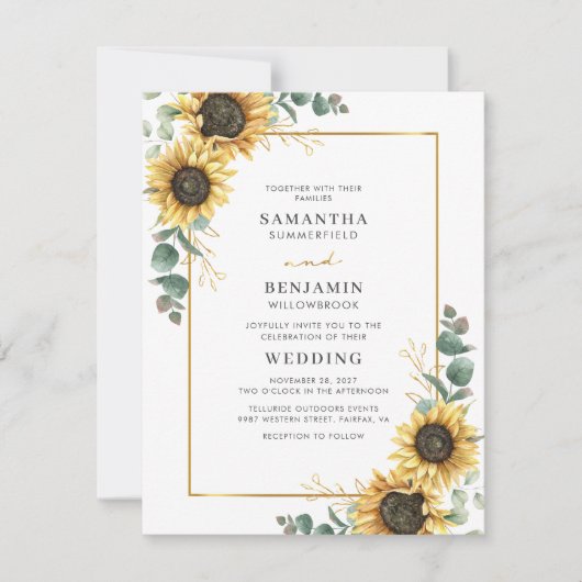 Eucalyptus Geometric Wedding Floral Sunflower Kaart (Voorkant)