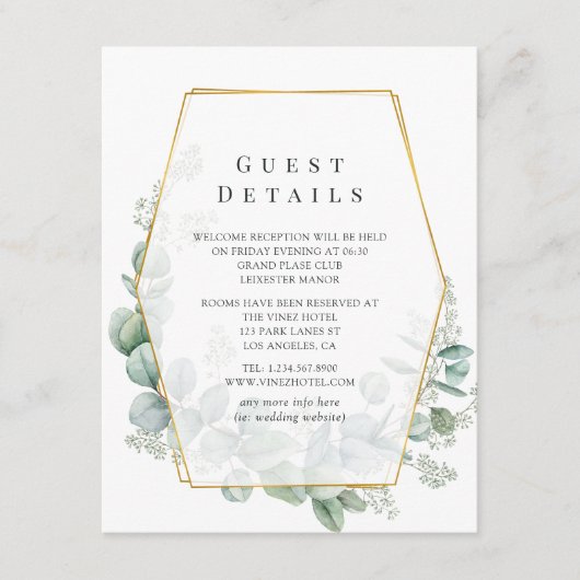 Eucalyptus Geometric Wedding Guest Details Informatiekaartje (Voorkant)