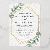 Eucalyptus Geometric Wedding Real Folie Uitnodiging (Voorkant)