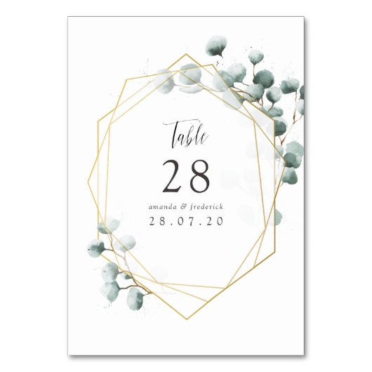 Eucalyptus Geometric Wedding Table Number Kaart (Voorkant)