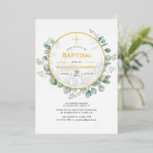 Eucalyptus Géométrique Baptême Foil Invitation (Debout devant)