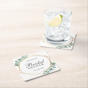Eucalyptus geometrisch goudfolie Vrijgezellenfeest Vierkante Kartonnen Onderzetter