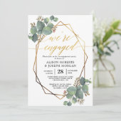 Eucalyptus geometrisch lijst verloving uitnodiging (Staand voorkant)