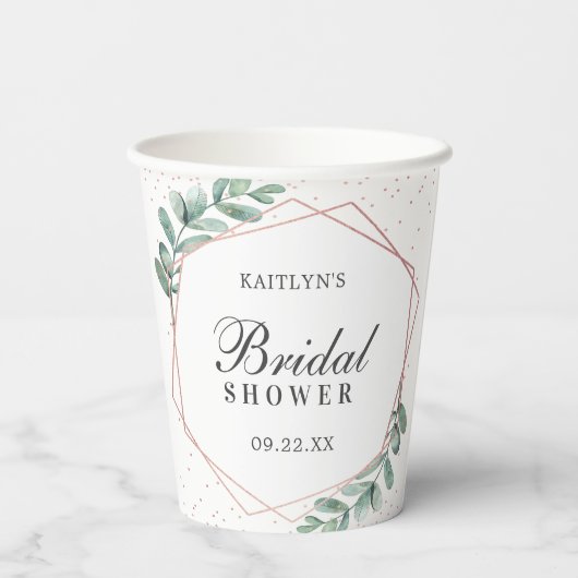 Eucalyptus Geometrisch Roos Goudfolie Vrijgezellen Papieren Bekers (Achterkant)