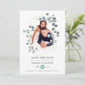 Eucalyptus geometrische foto bruiloft save the date (Staand voorkant)