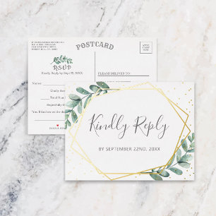 Eucalyptus Geometrische Huwelijks RSVP Werkelijk Folie Uitnodiging Briefkaart