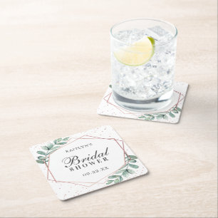 Eucalyptus Geometrische Roze Gouden Folie Bruidsdo Vierkante Kartonnen Onderzetter