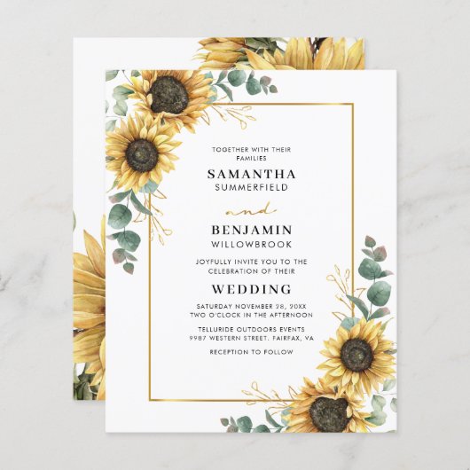 Eucalyptus geometrische zonnebloem bruiloft uitnod (Voorkant / Achterkant)