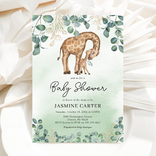 Eucalyptus Giraffe Baby shower Kaart