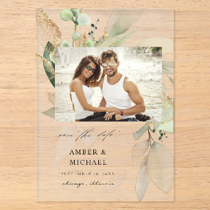 Eucalyptus Glow Foto Save the Date 3 Acryl Uitnodigingen