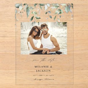 Eucalyptus Glow Foto Save the Date Acryl Uitnodigingen