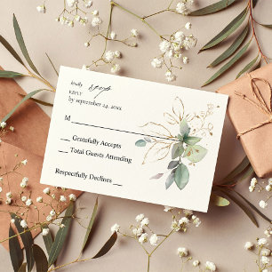 Eucalyptus Glow Gold Greenery 2 no Meal RSVP Kaartje