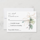 Eucalyptus Glow Gold Greenery 2 no Meal RSVP Kaartje (Voorkant)