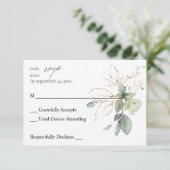 Eucalyptus Glow Gold Greenery 2 no Meal RSVP Kaartje (Staand voorkant)