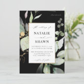 Eucalyptus Glow Gold Greenery Wedding Black Kaart (Staand voorkant)
