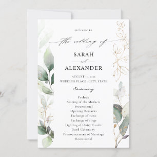 Eucalyptus Glow Gold Greenery Wedding Programme Kaart