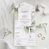 Eucalyptus Glow Gold Greenery Wedding V2 All In One Uitnodiging