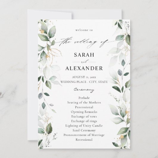 Eucalyptus Glow Gold Programme de mariage vert 2 (Devant)