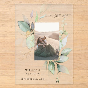 Eucalyptus Glow Verticale Foto Save the Date Acryl Uitnodigingen