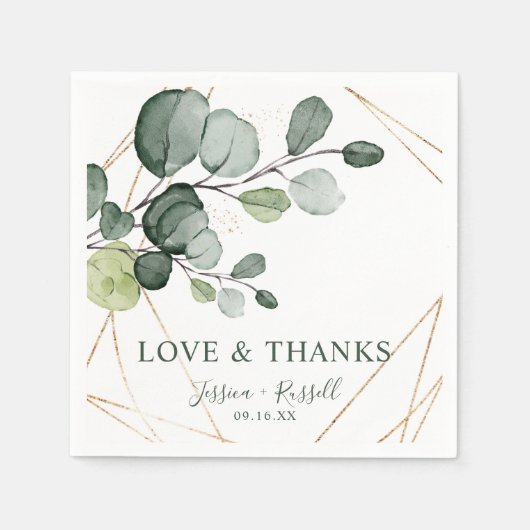 Eucalyptus Gold Abstract Bedankt- en liefdespapier Servet (Voorkant)