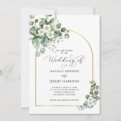 Eucalyptus Gold Arch QR-code Alles in één bruiloft Kaart (Voorkant)