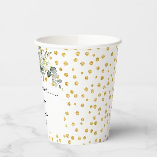Eucalyptus Gold beste dag ooit bruiloft Papieren Bekers (Links)