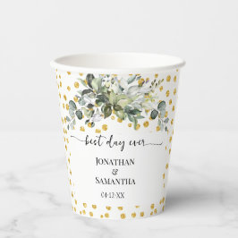 Eucalyptus Gold beste dag ooit bruiloft Papieren Bekers