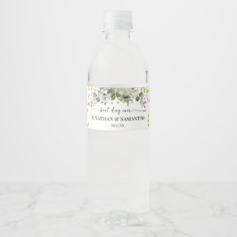 Eucalyptus Gold beste dag ooit bruiloft Waterfles Etiket