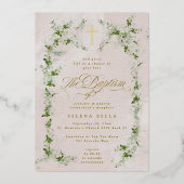 Eucalyptus Gold Cross Wreath Baptism Invitation Fo (Recto)