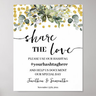 Eucalyptus Gold Deel het Love Wedding Shower Sign Poster