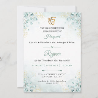 Eucalyptus Gold Ek Onkar Roka Ceremonie Uitnodigin Kaart