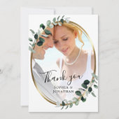 Eucalyptus Gold Elegant Script Mariage photo Merci (Devant)
